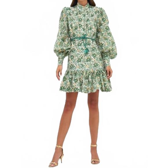 NEW OLIPHANT montenegro high neck button mini dress in green